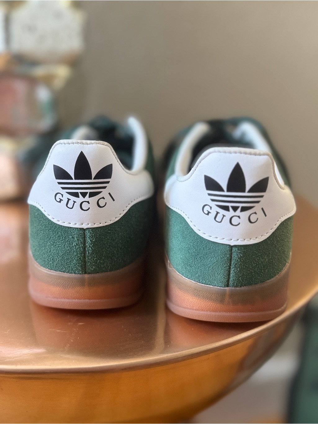 Gucci Adidas Gazelle Suede Sneakers In Forest Green & White